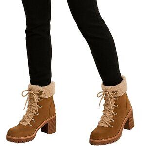 JLo by Jennifer Lopez Brown Shearling Lace-Up Hiker Boots 9.5M Like New